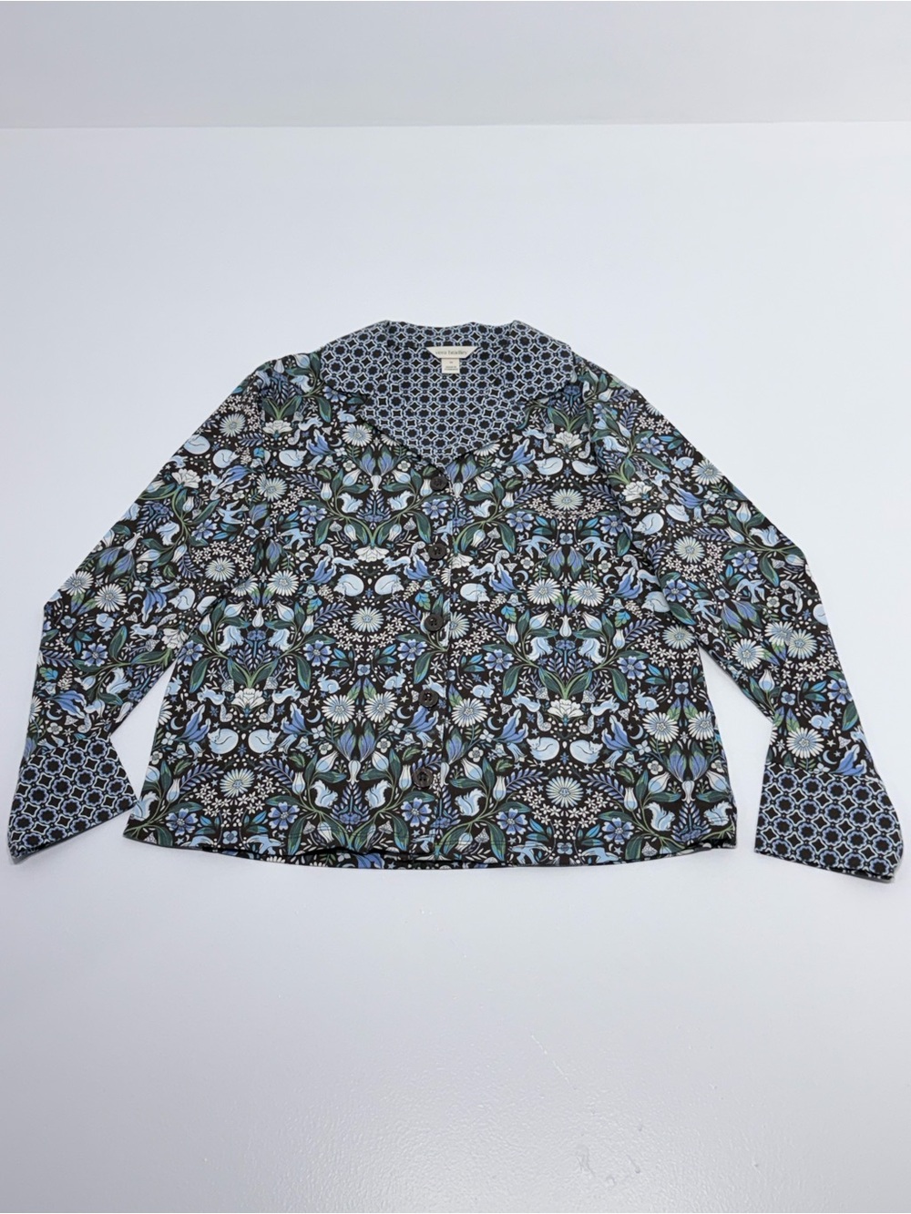 Vera Bradley Woodland Floral Sleep Shirt XS Button Front Pajama Top Cottagecore